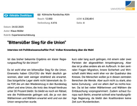 "Bittersüßer Sieg für die Union" Interview mit Politikwissenschaftler Prof. Volker Kronenberg über die Wahl