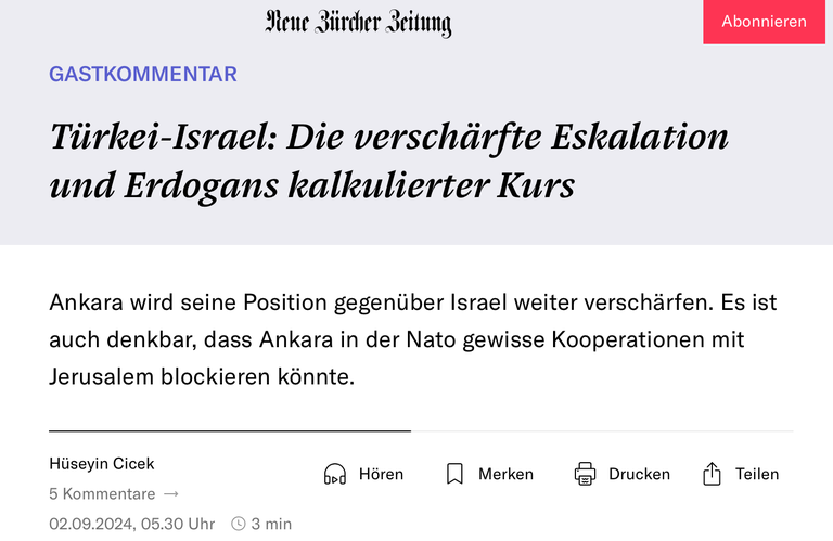 Dr. Hüseyin Cicek in der Neuen Zürcher Zeitung