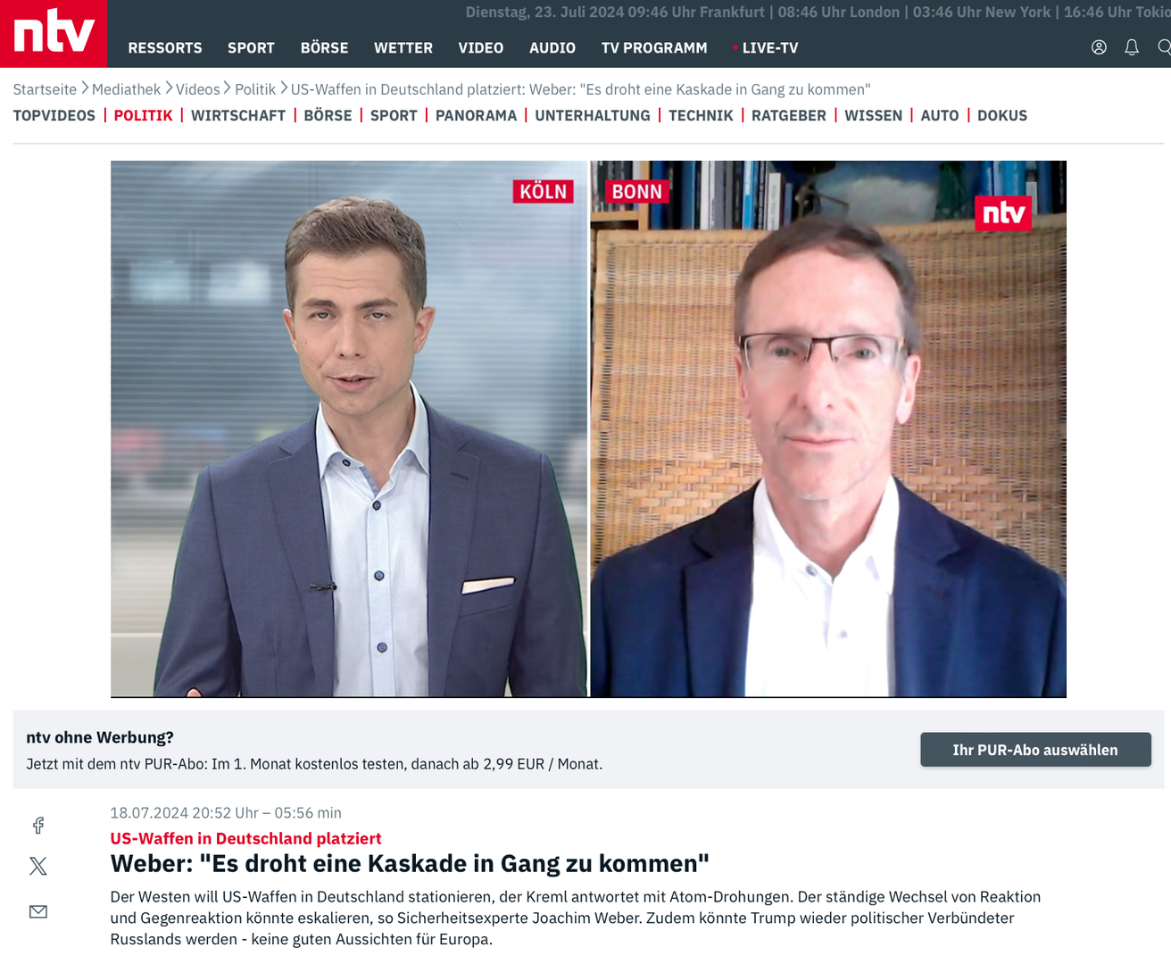 Dr. Weber im NTV-Interview