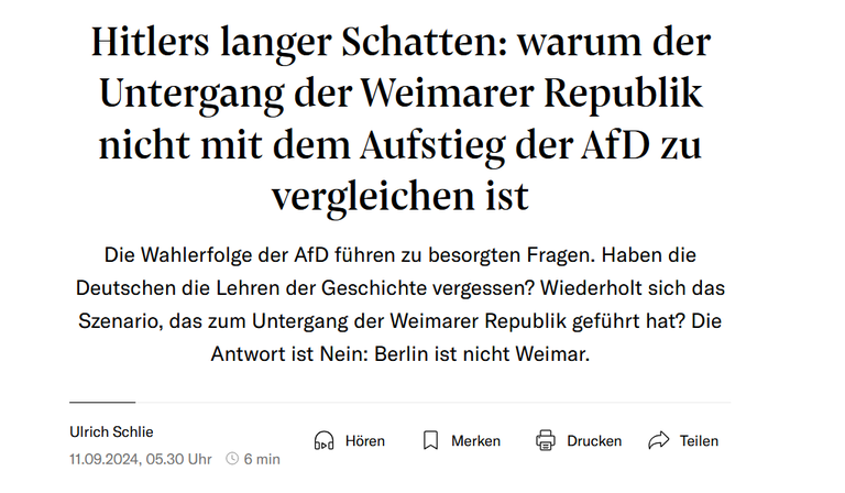 Prof. Dr. Schlie in der NZZ zum Aufstieg der AfD