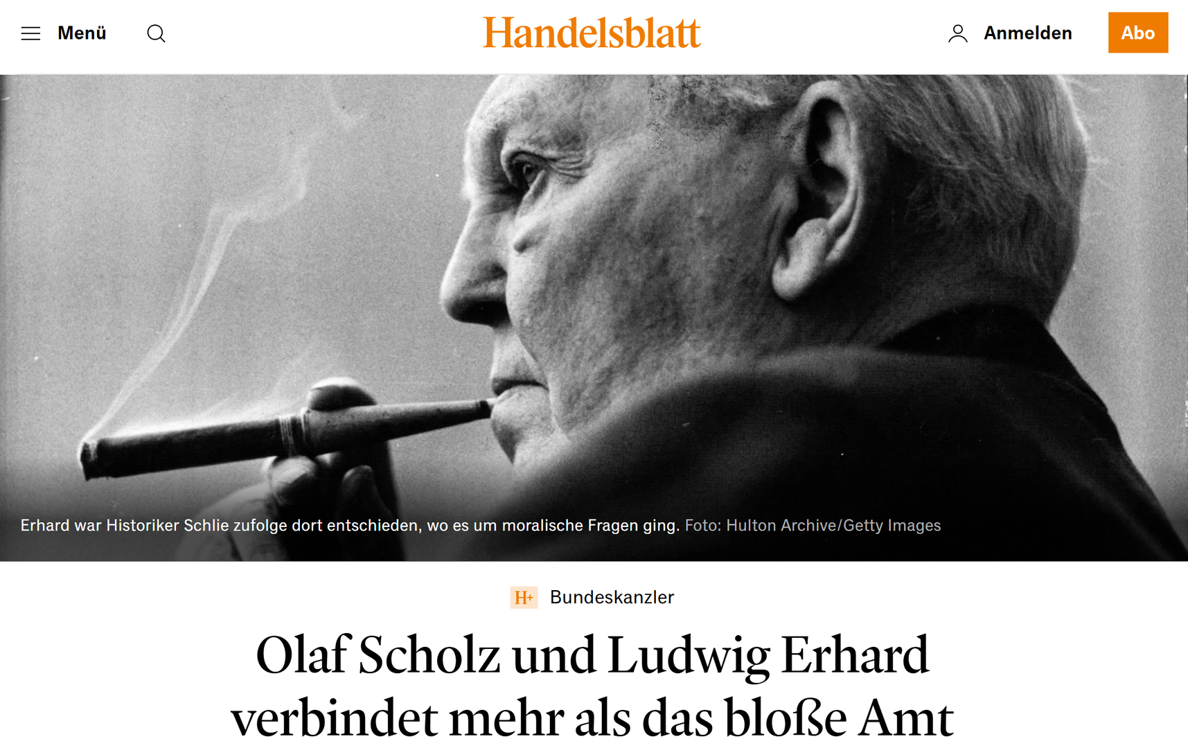 Screenshot Handelsblatt Interview zur Veröffentlichung Ludwig Erhard Memoiren