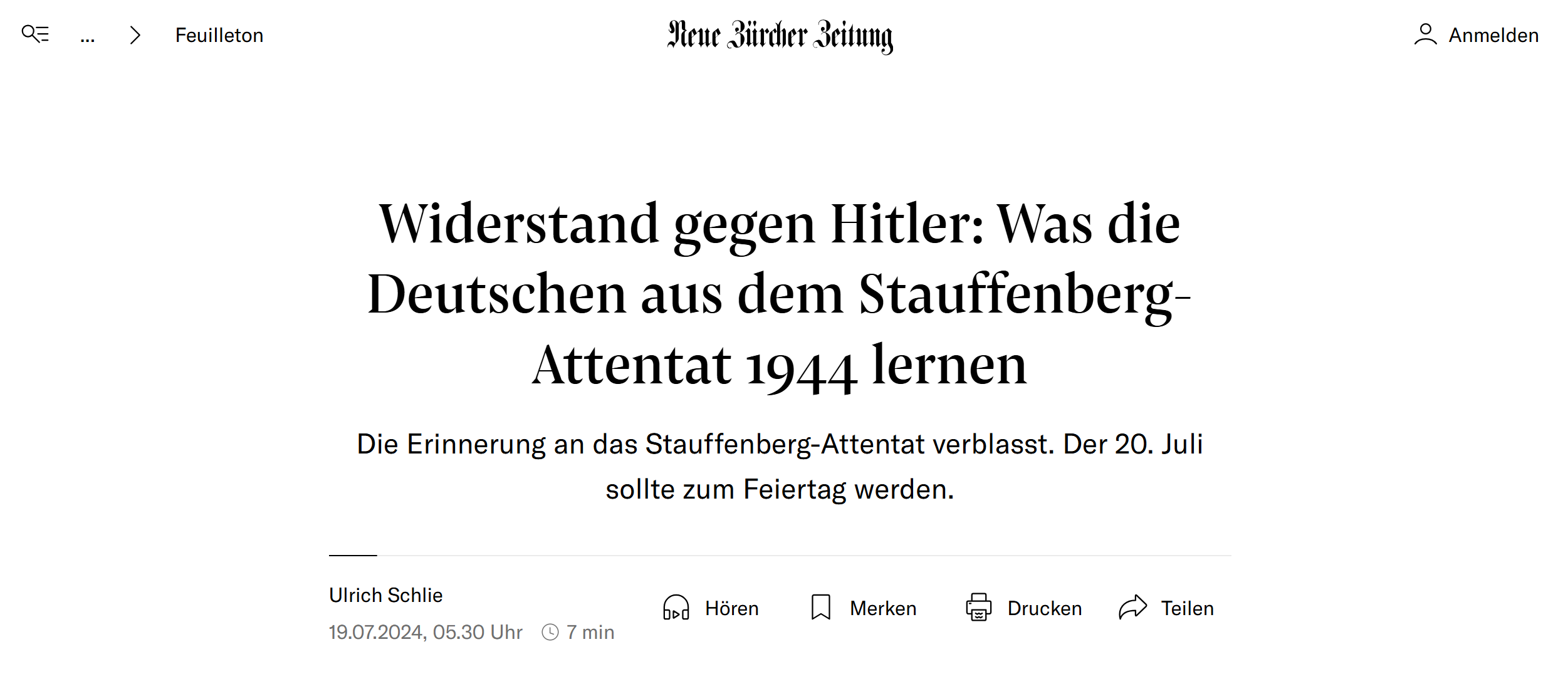 Beitrag in der NZZ